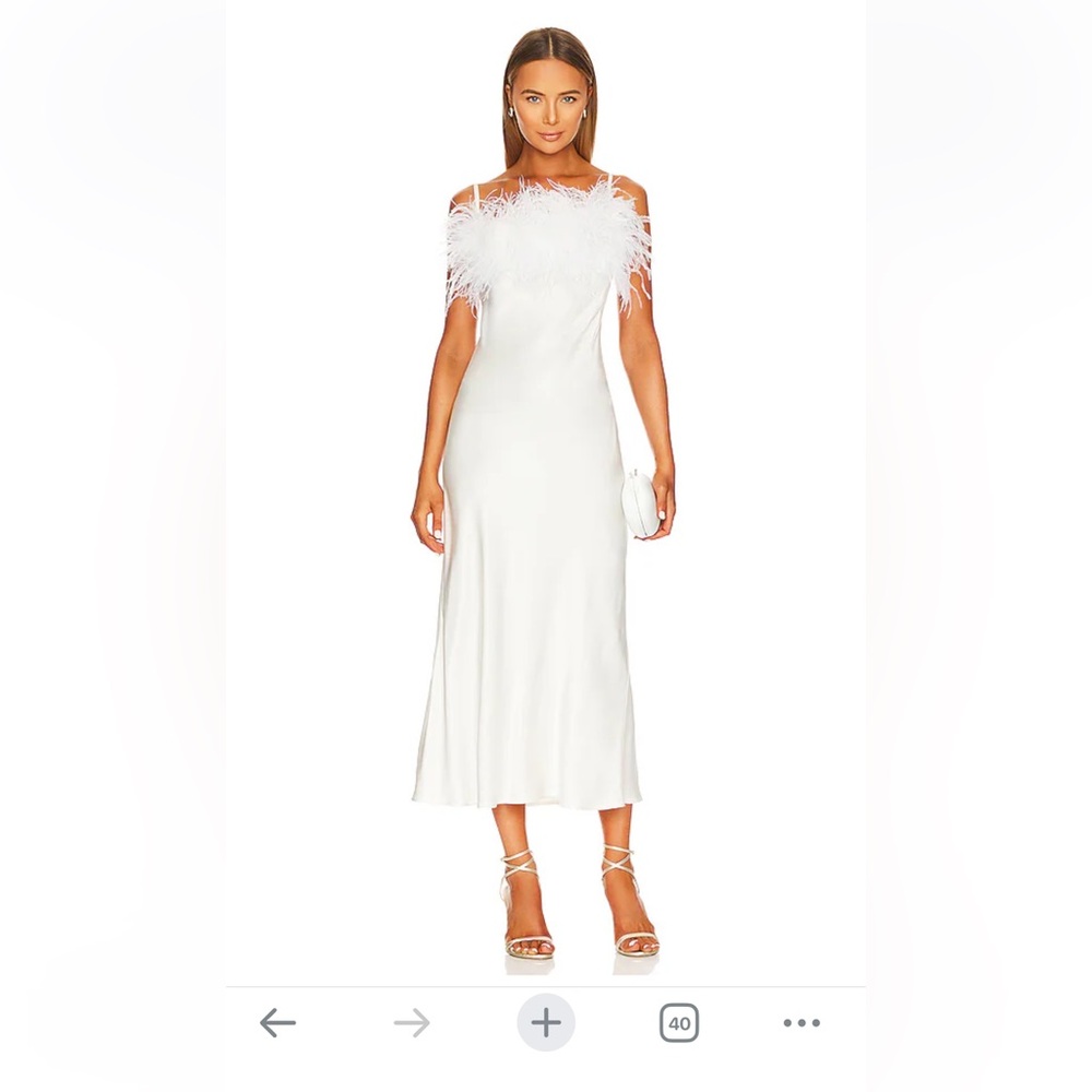 SLEEPER Boheme Slip Dress with Feathers in White